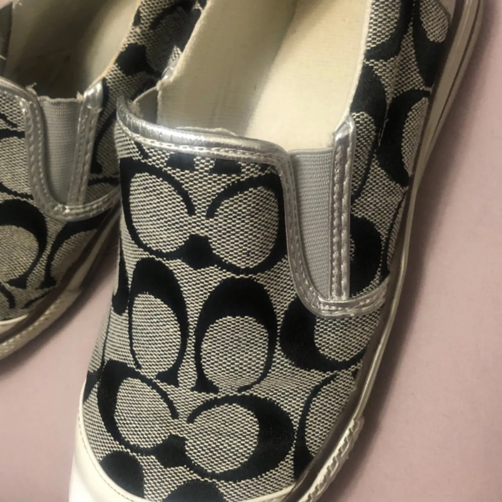 Black and gray coach slip ones